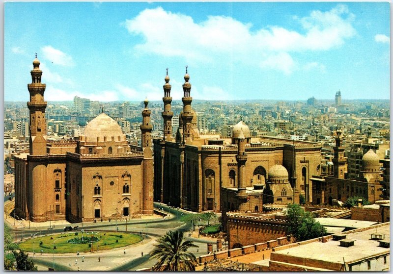 VINTAGE CONTINENTAL SIZE POSTCARD SULTAN HASSAN & EL-RIFFAIE MOSQUES CAIRO EGYPT