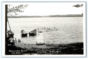 Walawiban Resort Lac Wiben Boats Long Lake Aitkin Minnesota RPPC Photo Postcard