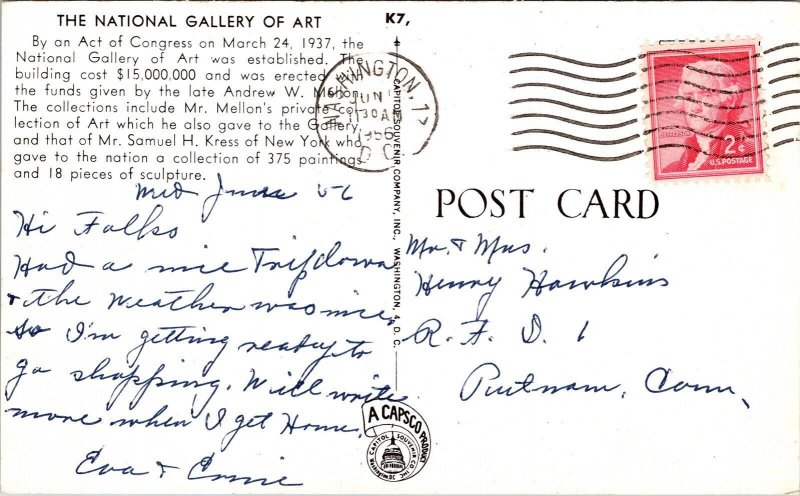 National Gallery Art Andrew W Mellon Samuel H Kress NY Postcard PM Washington DC 