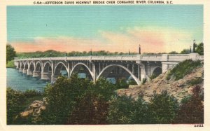Vintage Postcard Jefferson Davis Highway Bridge Over Congaree River Columbia SC
