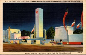 Linen Postcard Parry Avenue Entrance at Night at the State Fair Texas, Dallas