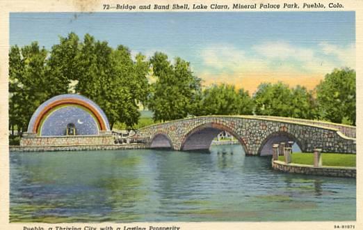 CO - Pueblo, Bridge & Bandshell, Lake Clara, Mineral Palace Park