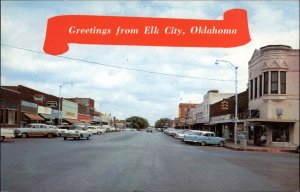 Elk City Oklahoma OK Classic 1960s Cars Street Scene Vintage Postcard