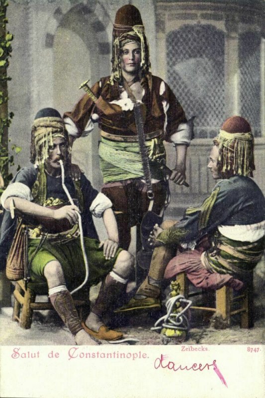 turkey, CONSTANTINOPLE, Group of Armed Zeibeks Zeybeks (1899) Postcard
