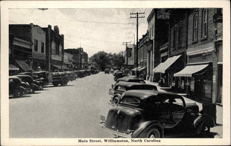 WILLIAMSTON NC Main Street OLD CLASSIC CARS Old Postcard