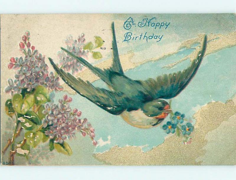 Surface Wear c1910 BEAUTIFUL LARGE DETAILS BIRD CARRYING FLOWERS HL6062