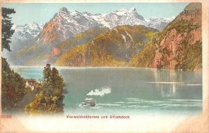 VIERWALDSTATTERSEE UND URI ROTSTOCK  SWITZERLAND  SHIP POSTCARD (c. 1900)