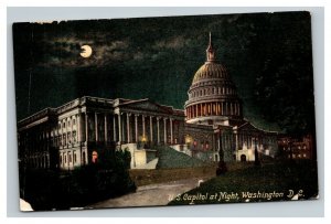 Vintage 1915 Postcard Panoramic View of the US Capitol at Night Washington DC