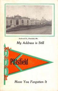 Pittsfield Maine Railroad Street Scene Pennant Flag Antique Postcard K84117