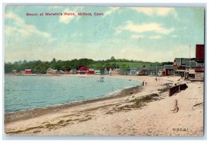 1911 Beach At Merwin' Point Canoeing Milford Connecticut CT Posted Tree Postcard