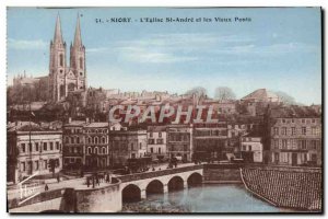 Old Postcard Niort L & # 39Eglise St Andre And The Old Bridge