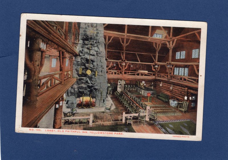 Old Faithful Inn Lobby Postcard Yellowstone National Park Wyoming, Interior View