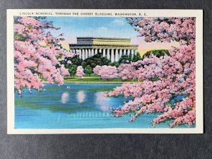 Lincoln Memorial And Cherry Blossoms Washington DC Linen Postcard H1252082725