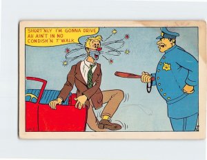 M-126720 Greeting Card with Quote and Cop Drunk Man Comic Art Print