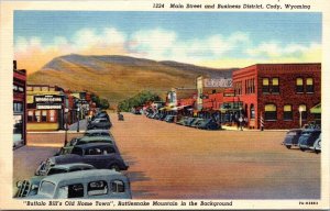 Linen Postcard Main Street and Business District in Cody, Wyoming