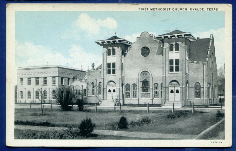 Uvalde Texas tx First Methodist Church old 1930s postcard