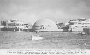 1933 Chicago World's Fair Swift Bridge & Auditorium B&W Litho Postcard U...