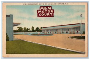 c1940's M & M Motor Court Rowland North Carolina NC Vintage Postcard