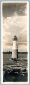 LIGHTHOUSE ANTIQUE DOUBLE REAL PHOTO POSTCARD RPPC FINEVIEW NJ STAMP