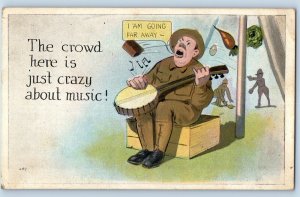 1919 Humor Soldier Singing I Am Going Far Away WWI Campbell NE Antique Postcard