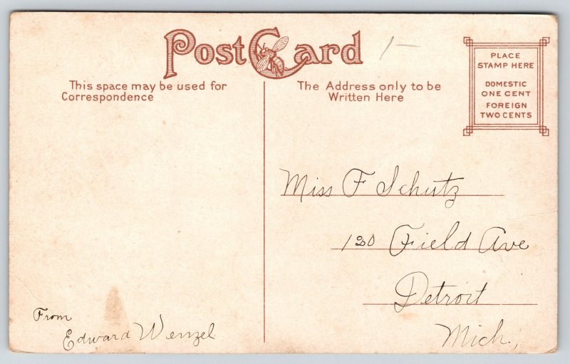 Wheeling West Virginia~Soldiers Monument~Statues~Telephone Pole~c1910 Postcard