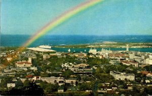 Hawaii Honolulu Rainbow Over Downtown and Harbor