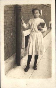 Chicago Illinois IL Linden Photo Little Schoolgirl with Book RPPC Vintage PC