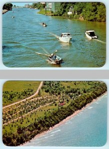 2 Postcards MANISTEE, Michigan FISHING BOATS Channel ORCHARD BEACH State Park