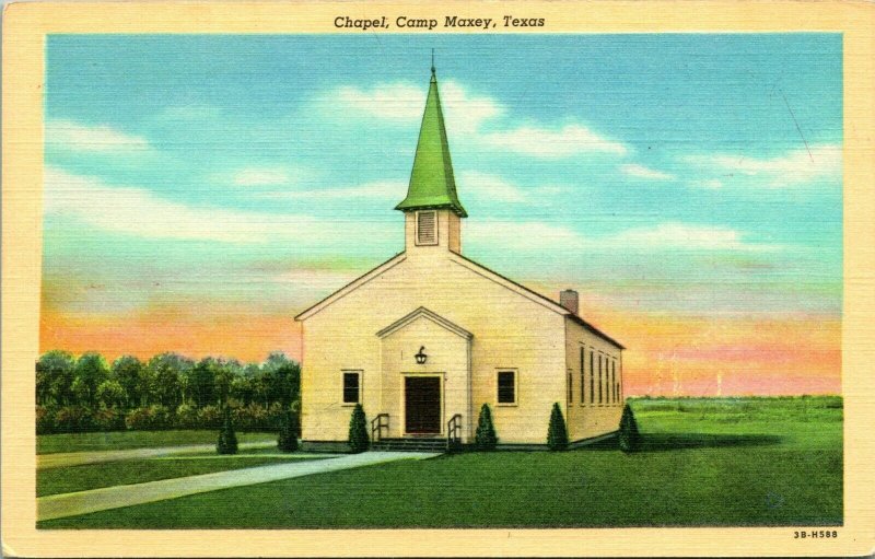 Camp Maxey Texas Tx Chapel Église Inutilisé Unp Vtg Lin Carte Postale 1940s WWII