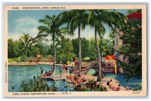 1937 Venetian Swimming Pool Palm Trees Coral Gables Miami Florida FL Postcard 