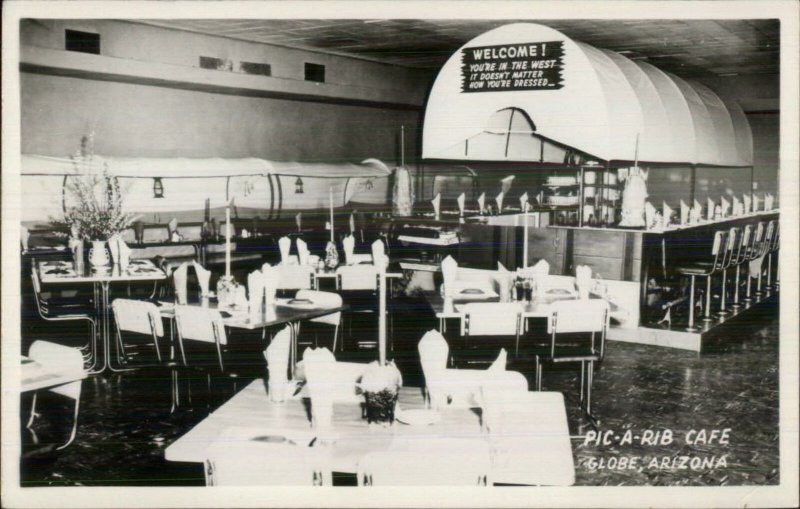 Globe AZ Pic-A-Rib Caf‚ BBQ Barbecue Interior Real Photo Postcard