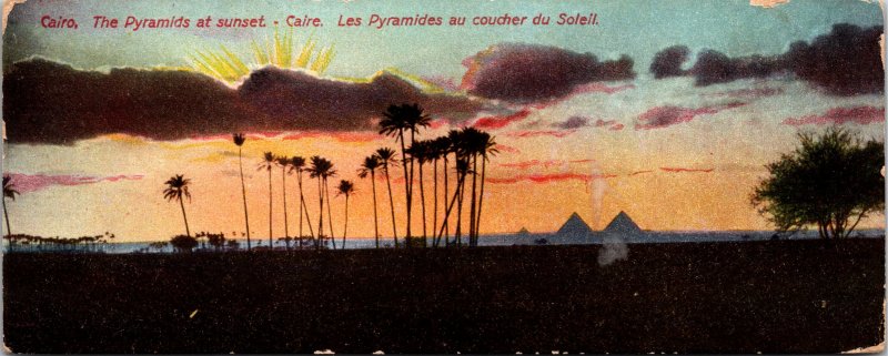 Pyramids Cairo Egypt at Sunset (small) Postcard used 1948 Milan MI