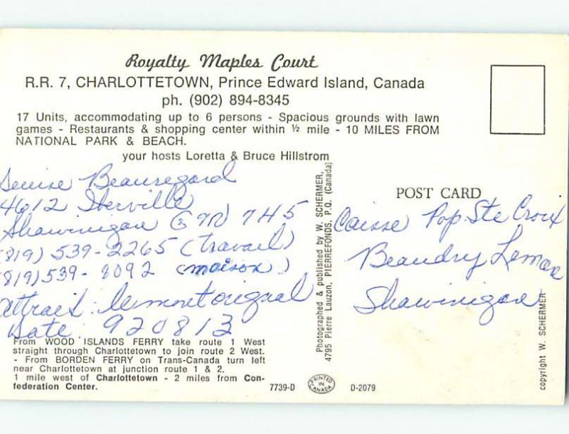 Pre-1980 ROYALTY MAPLES COURT MOTEL Charlottetown Prince Edward Island PE o0549