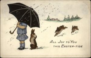 Whitney Easter Girl Umbrella Rabbits c1910 Postcard