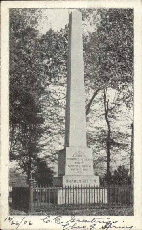 Gnadenhutten OH Massacre Christian Native Indians Monument 1906 Postcard 