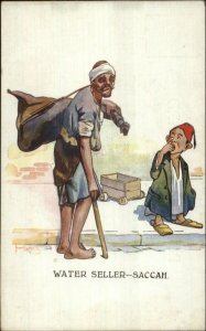 Arab Men Water Seller Saccah Egyptian Humor Alexadnria Postcard c1910