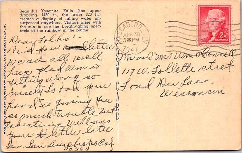 Postcard WATER SCENE Yosemite National Park California CA AO0863