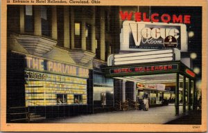 Linen Postcard Entrance to Hotel Hollenden in Cleveland, Ohio