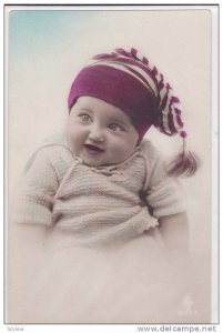 RP; Hand-colored, Baby wearing striped beenie, 00-10s