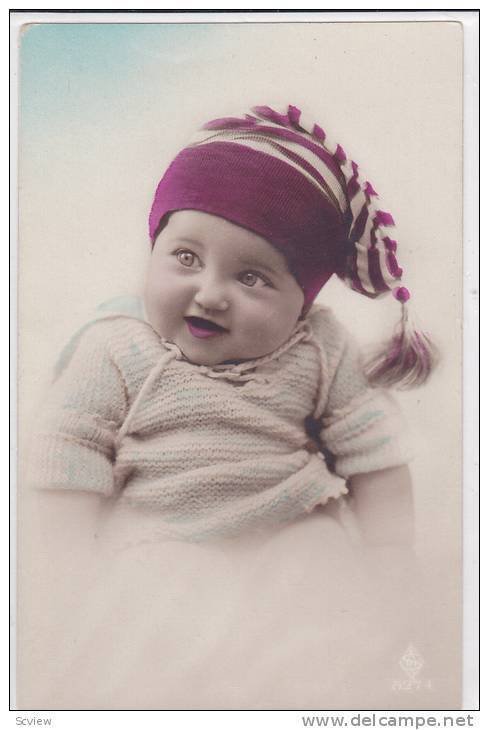 RP; Hand-colored, Baby wearing striped beenie, 00-10s