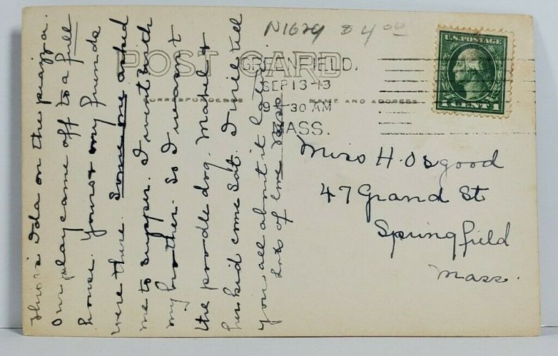 Rppc Greenfield Mass Home House Child Ida 1913 to Springfield Postcard N9