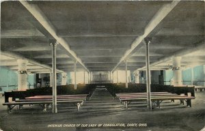 Carey Ohio~Pews & Benches for Overflow~Interior of Our Lady Church~1912 Postcard