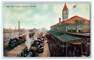 c1930's Union Station Depot Railroad Train Denver Colorado CO Vintage Postcard