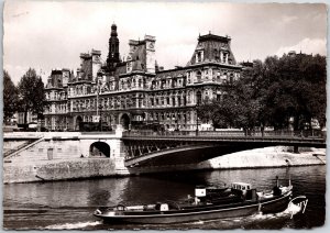 Paris Et Ses Merveilles L'Hotel De Ville Et Le Pont Real Photo RPPC Postcard