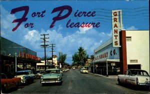 Fort Pierce Florida FL Classic 1950s Cars Street Scene Vintage Postcard
