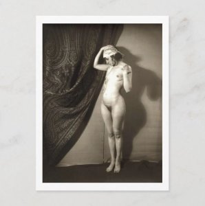 Nude, French, Woman, Small Breasts Erotic Sexy Vintage Inspired Postcard