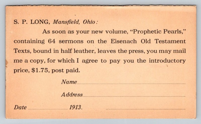 1913  S. P. Long  Mansfield  Ohio Old Testament Bible    Postcard