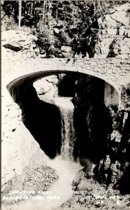 Vtg 1930s Christine Falls Rainier National Park Women On Bridge WA RPPC Postcard