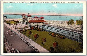 Chicago Illinois IL, 1932 Clarendon Municipal Bathing Beach, Pavilion, Postcard