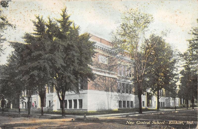 Elkhart Indiana~New Central School (Corner View from Unpaved Street)~1909 Pc